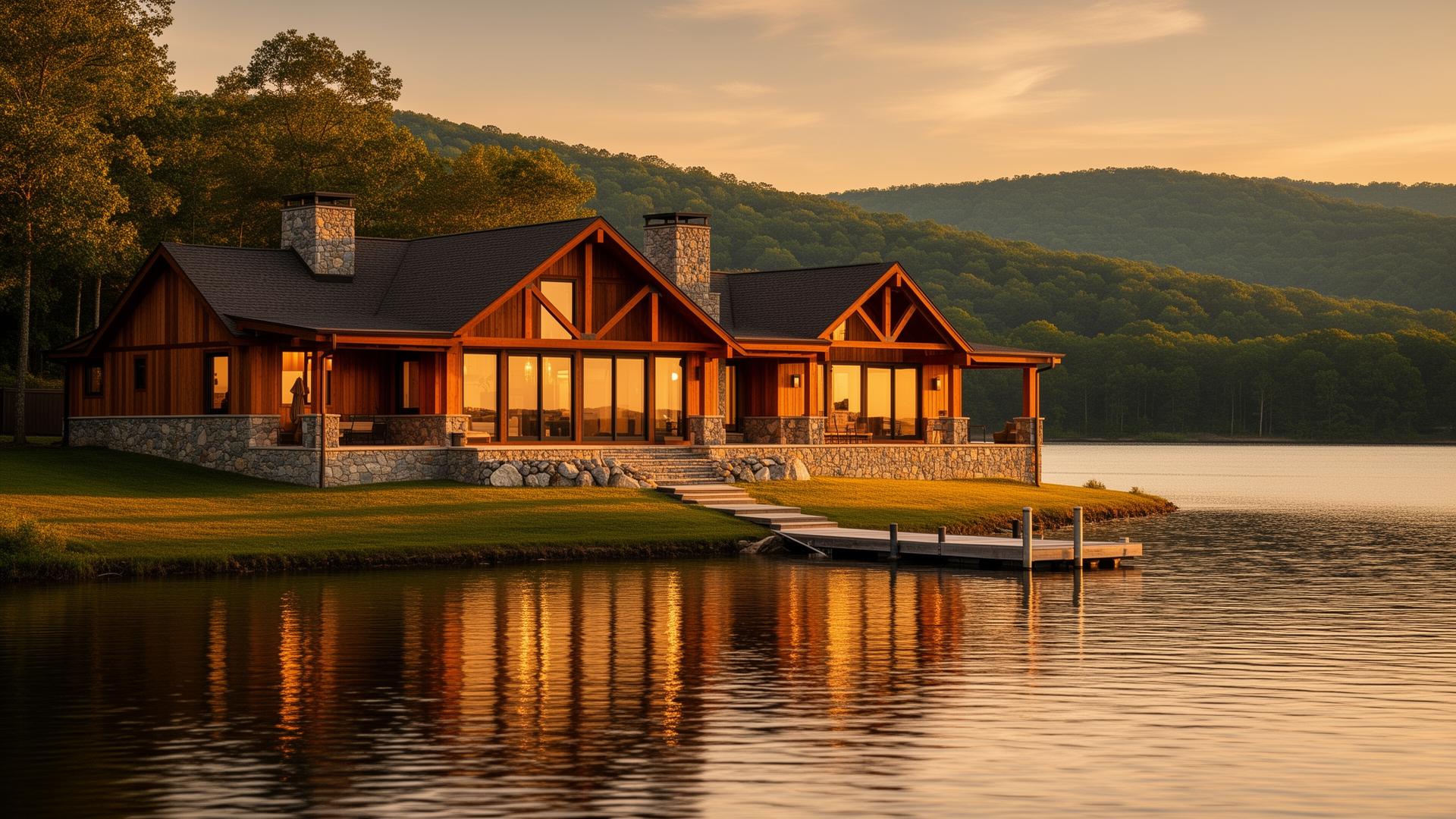 Custom lakefront home on Lake Cumberland built by Cumberland Forge Builders